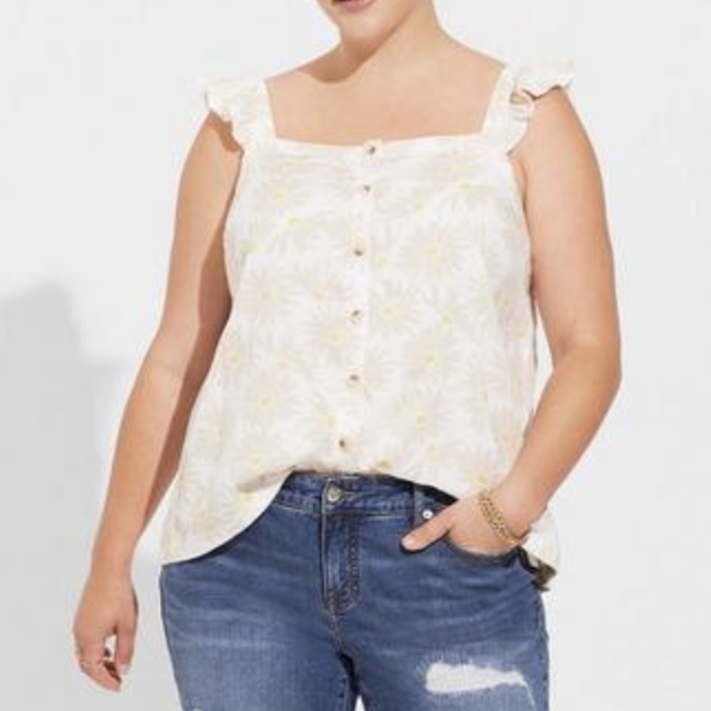 Torrid Double Gauze Ruffle Button Front Tank Top